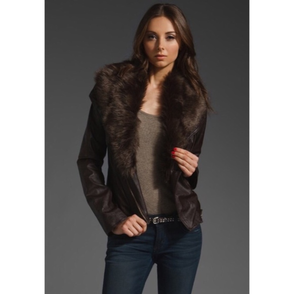 BB Dakota Faux Fur Vegan Leather Jacket Brown